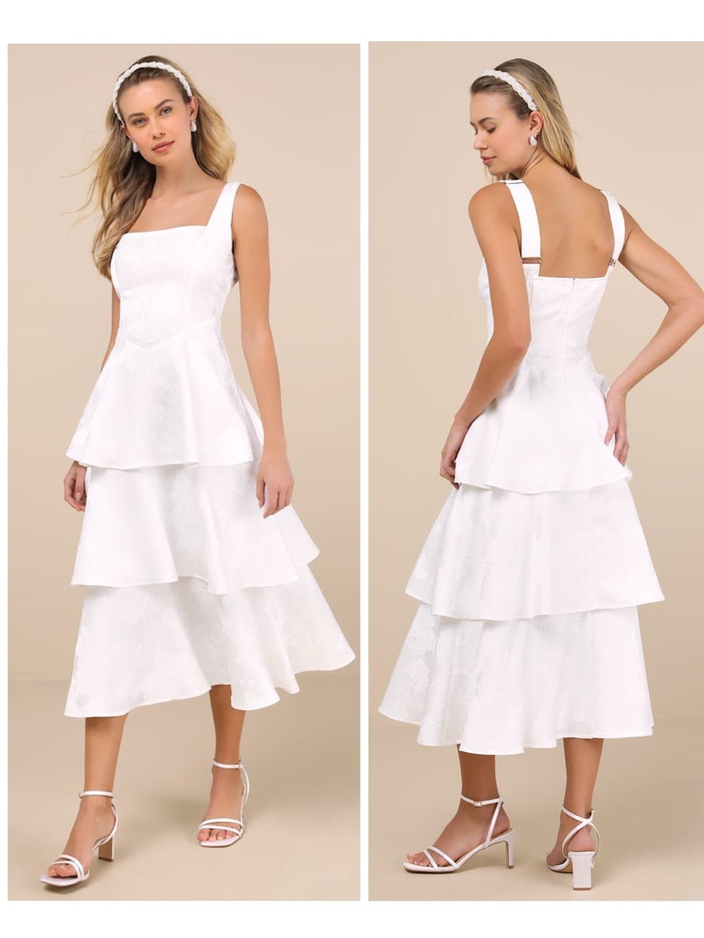 Lulus Elinore White Jacquard Tiered Midi Dress Size XL Feminine Bride Sleeveless